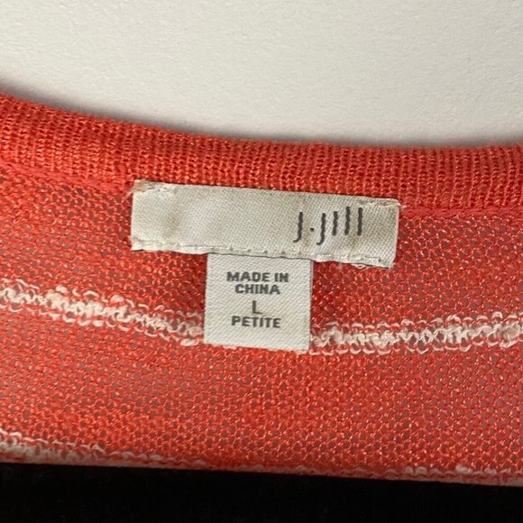 J Jill Sweater Linen Blend Knit Womens Large Petite Scoop Neck Orange Stripe - Picture 4 of 9